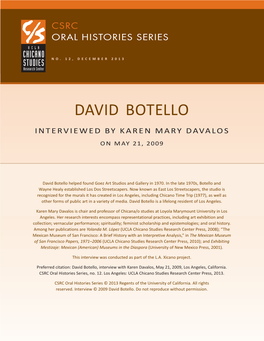 David Botello Interviewed by Karen Mary Davalos on May 21, 2009