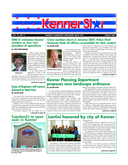 Lentini Honored by City of Kenner Soon in Kenner Sixth Largest City