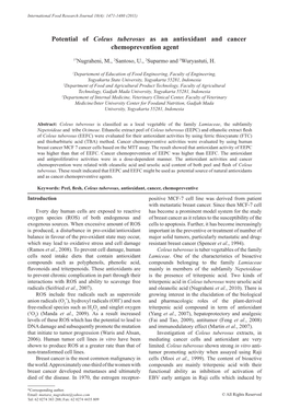 Potential of Coleus Tuberosus As an Antioxidant and Cancer Chemoprevention Agent