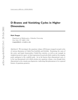 D-Branes and Vanishing Cycles in Higher Dimensions