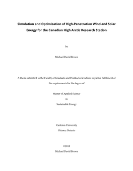 Simulation and Optimization of High-Penetration Wind and Solar Energy for the Canadian High Arctic Research Station