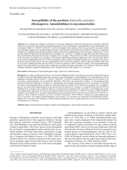 Susceptibility of the Predator Euborellia Annulipes (Dermaptera: Anisolabididae) to Mycoinsecticides