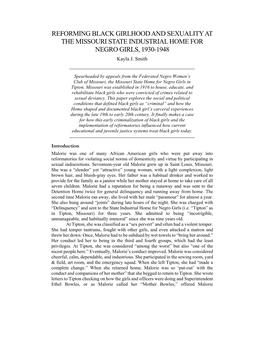 REFORMING BLACK GIRLHOOD and SEXUALITY at the MISSOURI STATE INDUSTRIAL HOME for NEGRO GIRLS, 1930-1948 Kayla J