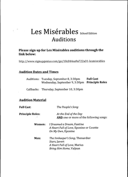 Les Miserables School Edition Auditions