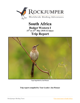 South Africa Budget Western I 11Th to 22Nd May 2018 (12 Days) Trip Report