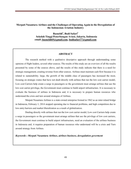 Merpati Nusantara Airlines and the Challenges of Operating Again in the Deregulation of the Indonesian Aviation Industry