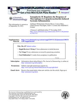 Semaphorin 3E Regulates the Response of Macrophages to Lipopolysaccharide-Induced Systemic Inflammation