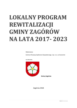 Lokalny Program Rewitalizacji Gminy Zagórów Na Lata 2017- 2023