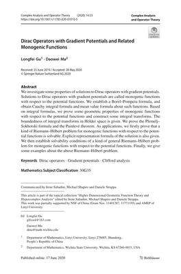 Dirac Operators with Gradient Potentials and Related Monogenic Functions