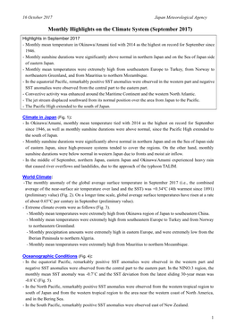 Monthly Highlights on the Climate System (September 2017)