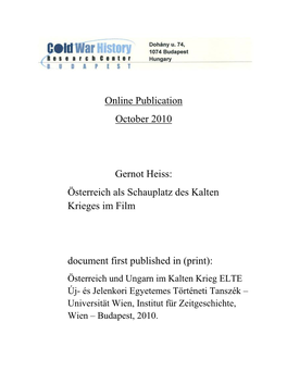 Online Publication October 2010 Gernot Heiss: Österreich Als
