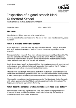 Inspection of a Good School: Mark Rutherford School Wentworth Drive, Bedford, Bedfordshire MK41 8PX