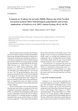 Evidence for an Early-Middle Miocene Age of the Navidad Formation (Central Chile): Paleontological, Paleoclimatic and Tectonic Implications’ of Gutiérrez Et Al