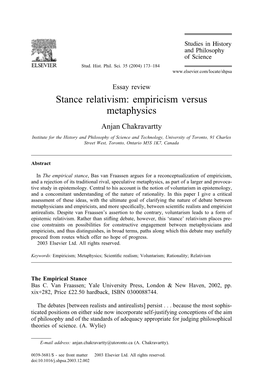 Stance Relativism: Empiricism Versus Metaphysics