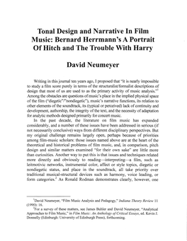 Tonal Design and Narrative in Film Music: Bernard Herrmann's a Portrait of Hitch and the Trouble with Harry