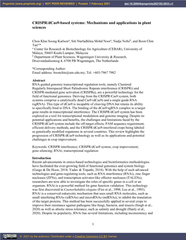 CRISPR/Dcas9-Based Systems: Mechanisms and Applications in Plant Sciences