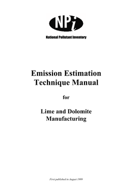 National Pollutant Inventory Lime and Dolomite Manufacturing – August