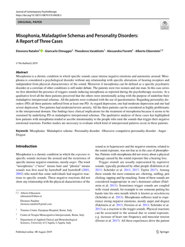 Misophonia, Maladaptive Schemas and Personality Disorders: a Report of Three Cases