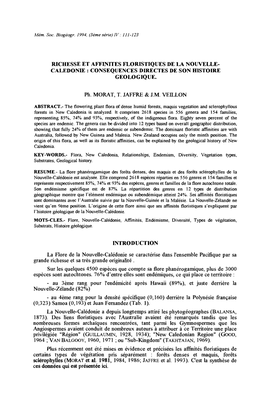 Richesse Et Affinités Floristiques De La Nouvelle-Calédonie