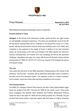 Press Release September 9, 2016 No