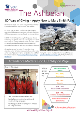 The Ashbeian 80 Years of Giving – Apply Now to Mary Smith Fund