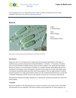 Bacteria Topics in Biodiversity