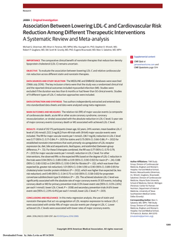 Association Between Lowering LDL-C and Cardiovascular Risk Reduction Among Different Therapeutic Interventions a Systematic Review and Meta-Analysis