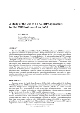 A Study of the Use of 6K ACTDP Cryocoolers for the MIRI Instrument on JWST