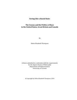 Seeing Like a Racial State: the Census and the Politics of Race in the United States, Great Britain and Canada