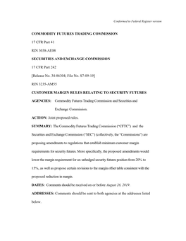 Customer Margin Rules Relating to Security Futures