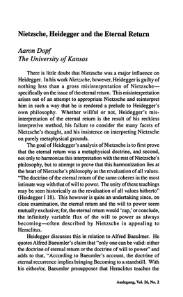 Nietzsche, Heidegger and the Eternal Return