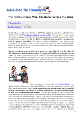 The Petrocurrency War. the Dollar Versus the Yuan