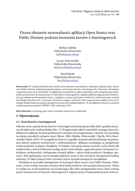 Evaluation of the Usability Areasof the Open Source and Public Domain Applicationsduring the Creating of E-Learning Courses