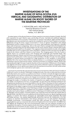 Investigations of the Marine Algae of Nova Scotia Xvii: Vertical and Geographic Distribution of Marine Algae on Rocky Shores of the Maritime Provinces1