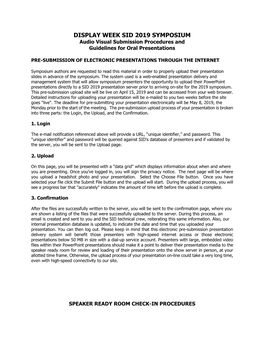 DISPLAY WEEK SID 2019 SYMPOSIUM Audio Visual Submission Procedures and Guidelines for Oral Presentations