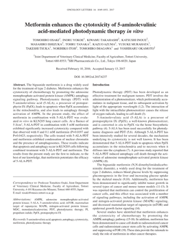 Metformin Enhances the Cytotoxicity of 5-Aminolevulinic Acid-Mediated Photodynamic Therapy in Vitro