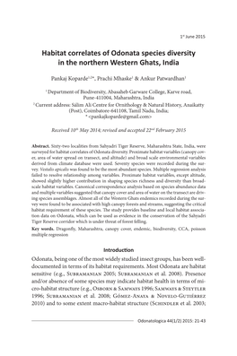 Habitat Correlates of Odonata Species Diversity in the Northern Western Ghats, India