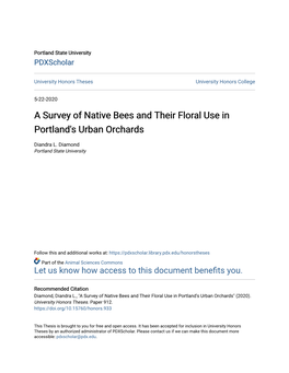 A Survey of Native Bees and Their Floral Use in Portland's Urban Orchards