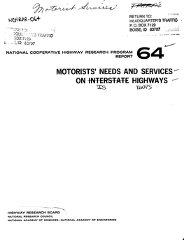 MOTORISTS' NEEDS and SERVICES on Ipfferstme HIGHWAYS Cs