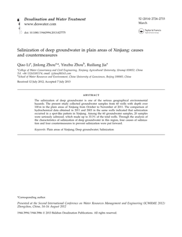 Salinization of Deep Groundwater in Plain Areas of Xinjiang: Causes and Countermeasures