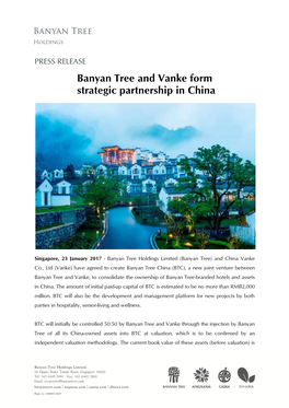 Banyan Tree and Vanke Form Strategic Partnership in China