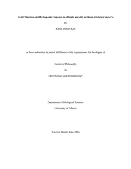 Denitrification and the Hypoxic Response in Obligate Aerobic Methane-Oxidizing Bacteria