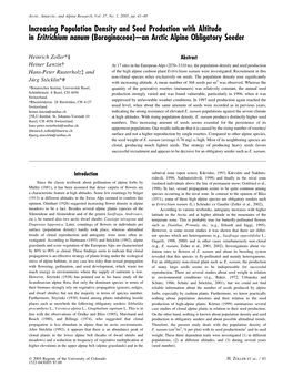 Increasing Population Density and Seed Production with Altitude in Eritrichium Nanum (Boraginaceae)—An Arctic Alpine Obligatory Seeder