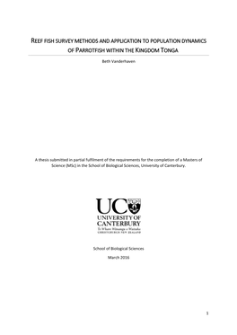 Reef Fish Survey Methods and Application to Population Dynamics of Parrotfish Within the Kingdom Tonga