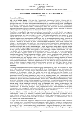 Extract from Hansard [ASSEMBLY — Wednesday, 9 April 2014] P2373c-2379A Mr John Quigley; Dr Kim Hames; Acting Speaker; Ms Margaret Quirk; Mrs Michelle Roberts