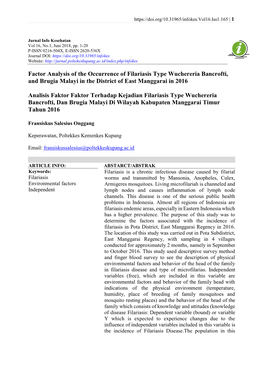 Factor Analysis of the Occurrence of Filariasis Type Wuchereria Bancrofti, and Brugia Malayi in the District of East Manggarai in 2016