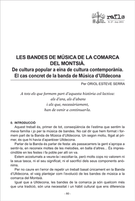 LES BANDES DE MÚSICA DE LA COMARCA DEL MONTSIÀ. De Cultura Popular a Eina De Cultura Contemporània