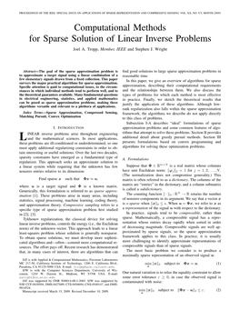 Computational Methods for Sparse Solution of Linear Inverse Problems Joel A