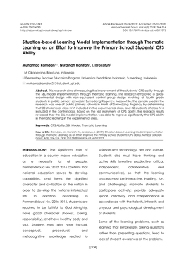 Situation-Based Learning Model Implementation Through Thematic Learning As an Effort to Improve the Primary School Students' CPS Ability