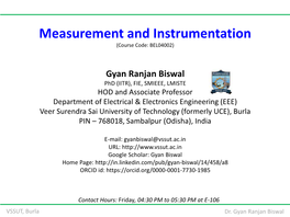 Measurement and Instrumentation (Course Code: BEL04002)